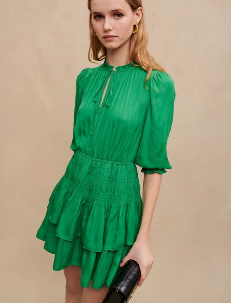 Maje Ruffled Mini-jurk Dames Groen | KANEYOR-02